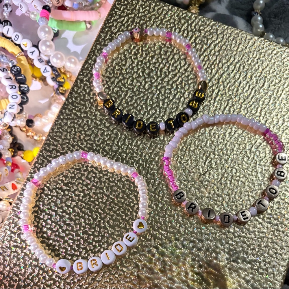 Pearl Gold Tone Bead Bracelets “Bride” “Bride To Be”
